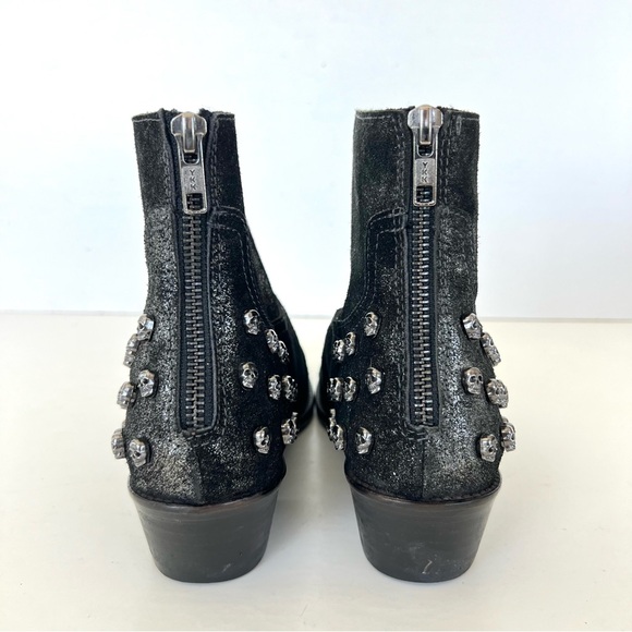 ZADIG & VOLTAIRE Black w Metallic Silver Leather Skull Gothic Ankle Boots Sz 36 - Picture 7 of 15